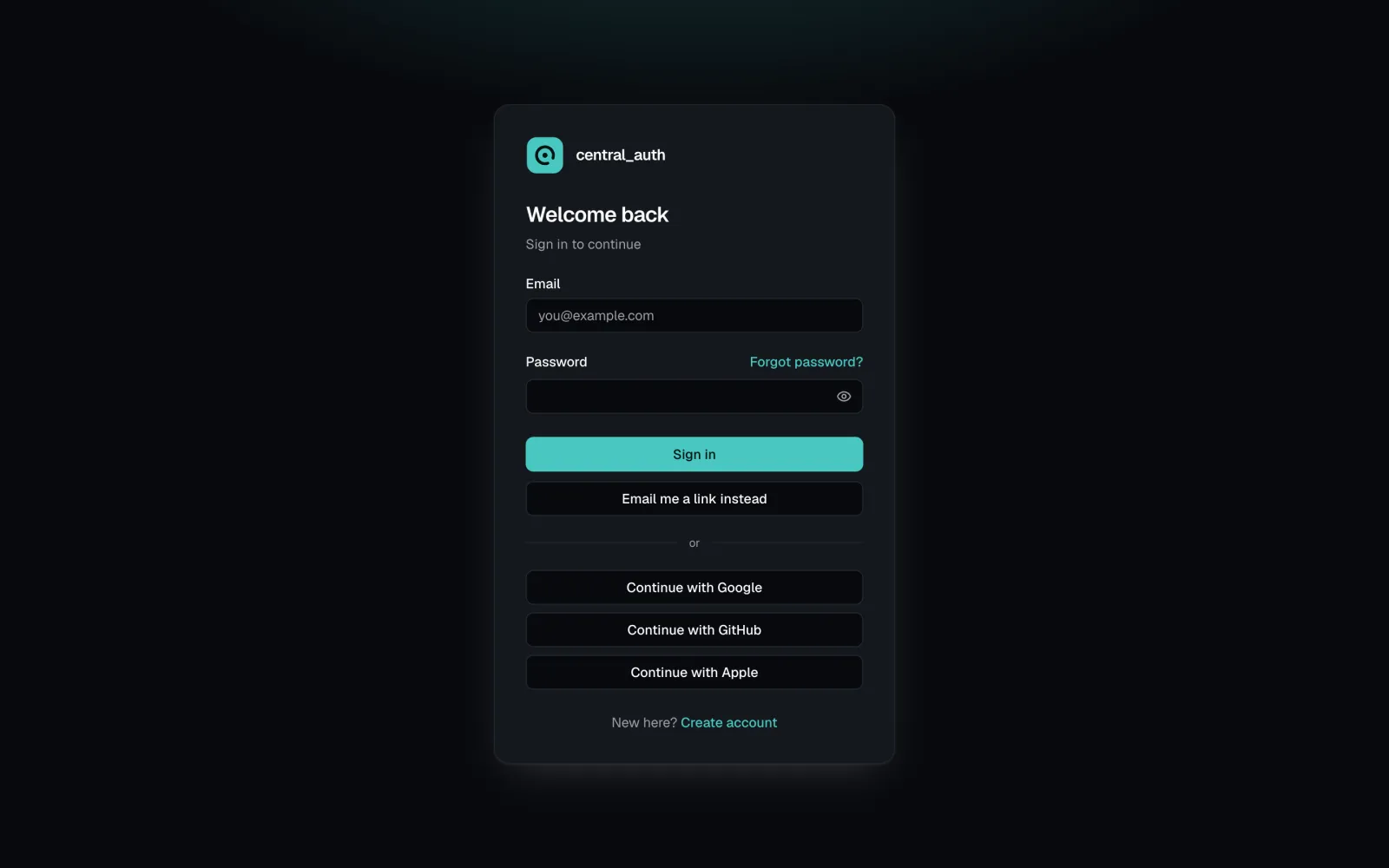 TechDevX Identity sign-in page with email, magic link, Google, GitHub and Apple options.