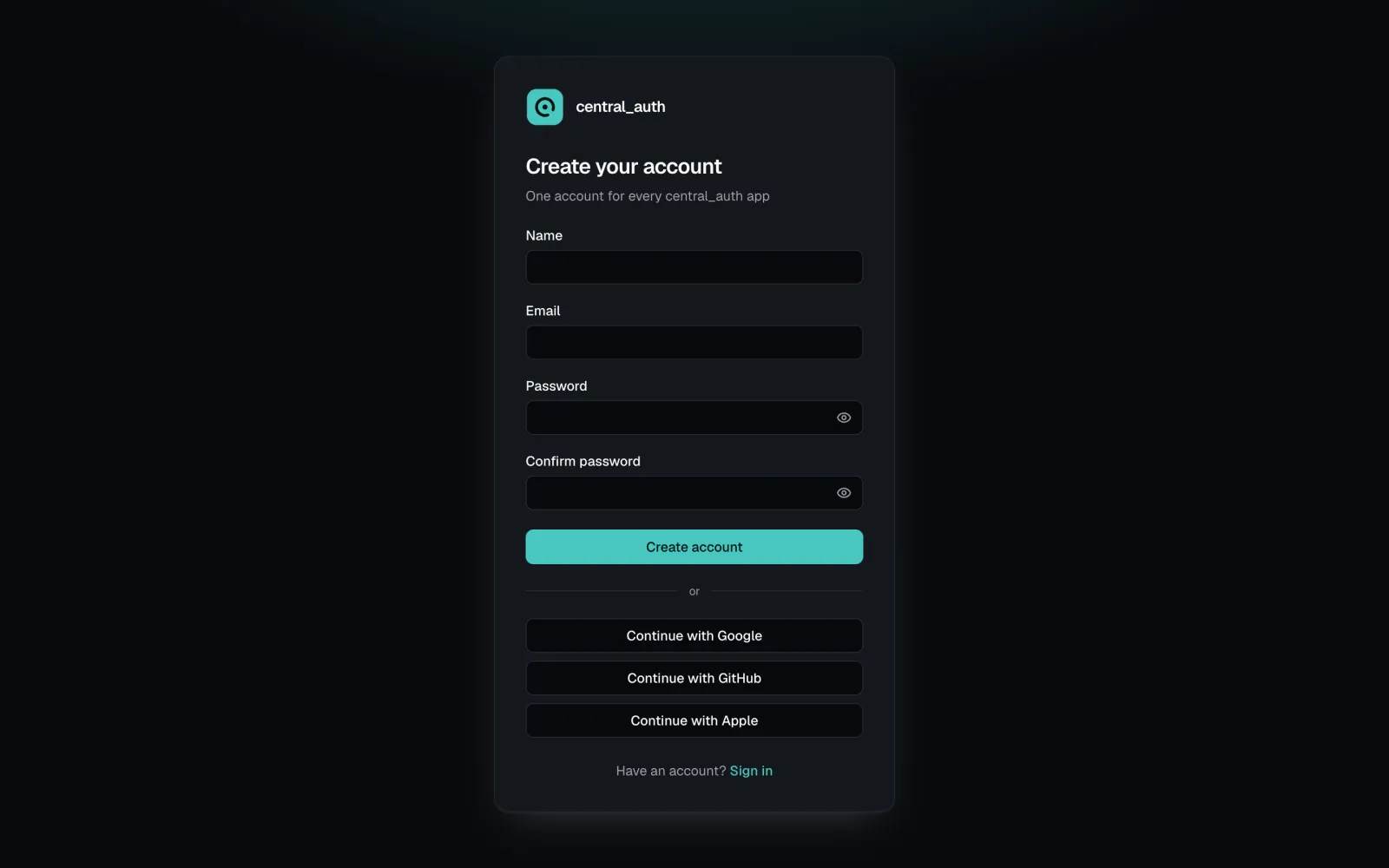 TechDevX Identity account creation page: one account for every app.