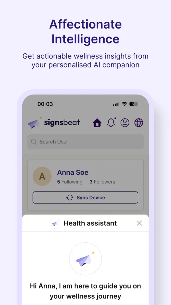 Signsbeat AI health assistant greeting the user.