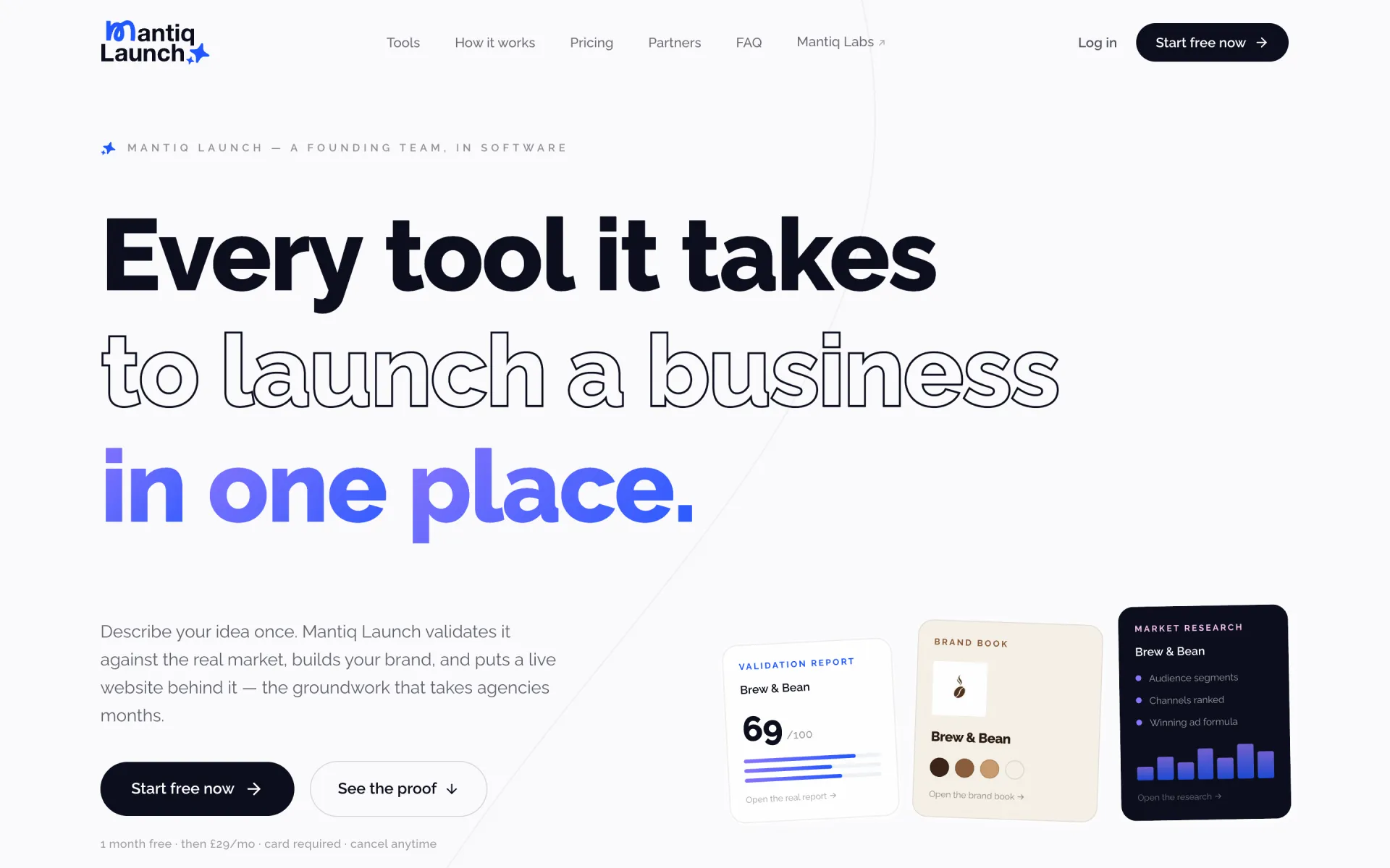 Mantiq Launch home page: Every tool it takes to launch a business, in one place.